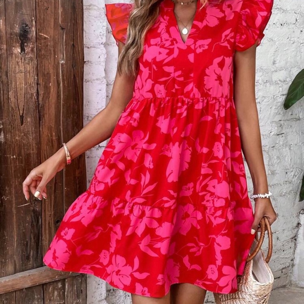 Pink Lily Red Floral Mini Dress
